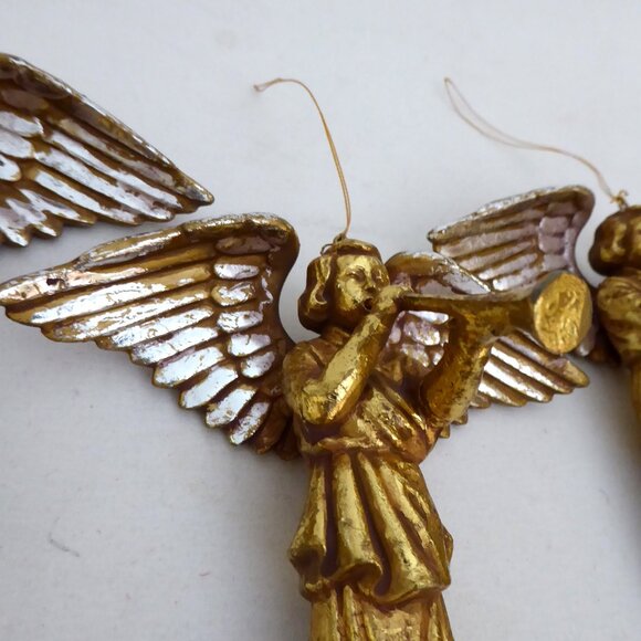 NEW 6.5” CHRISTMAS HOLIDAY GILT GOLD SILVER TRUMPETING ANGEL ORNAMENT LOT - Picture 3 of 11